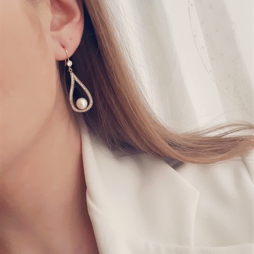 Χρυσά σκουλαρίκια Κ14 με μαργαριτάρια