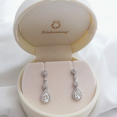 Λευκόχρυσα νυφικά σκουλαρίκια Κ14 με ζιργκόν