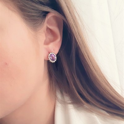 Χρυσά σκουλαρίκια  ροζετες  Κ14 με ζιργκόν