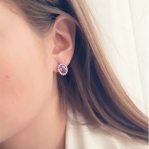 Χρυσά σκουλαρίκια  ροζετες  Κ14 με ζιργκόν