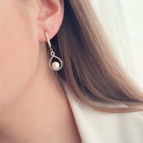 Χρυσά σκουλαρίκια Κ14 με μαργαριτάρια