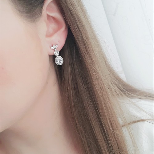 Λευκόχρυσα σκουλαρίκια Κ14 με ζιργκόν