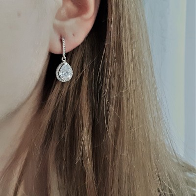 Λευκόχρυσα νυφικά σκουλαρίκια σταγόνες Κ14 με ζιργκόν