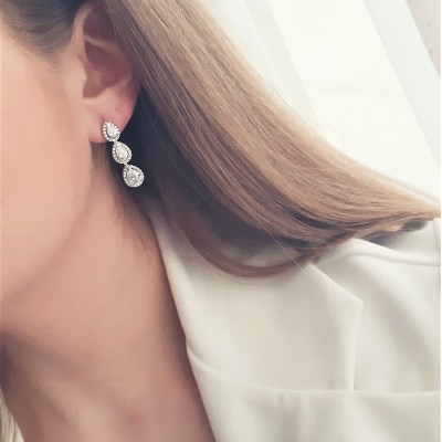 Λευκόχρυσα νυφικά σκουλαρίκια Κ14 με ζιργκόν