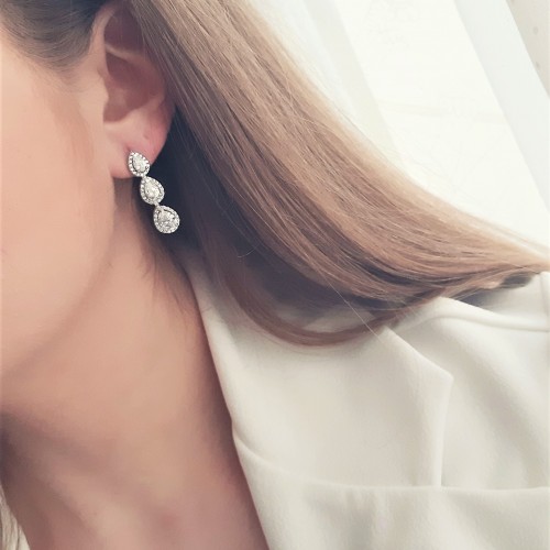 Λευκόχρυσα νυφικά σκουλαρίκια Κ14 με ζιργκόν