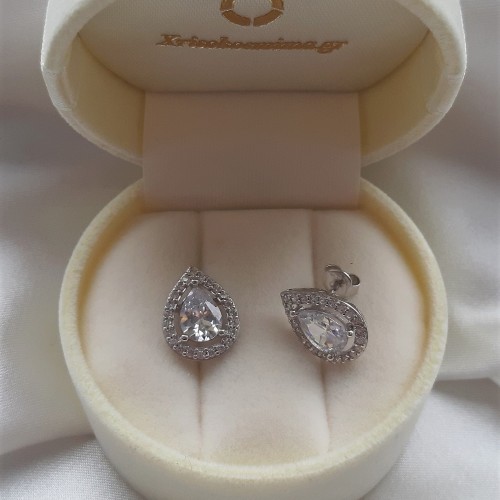 Λευκόχρυσα σκουλαρίκια σταγόνες Κ14 με ζιργκόν