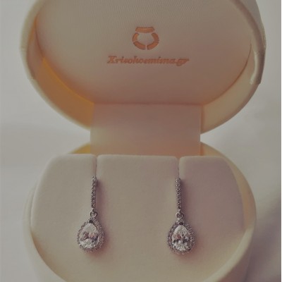 Λευκόχρυσα νυφικά σκουλαρίκια σταγόνες Κ14 με ζιργκόν