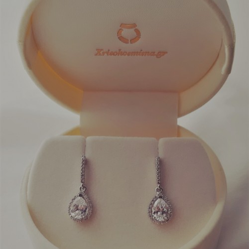 Λευκόχρυσα νυφικά σκουλαρίκια σταγόνες Κ14 με ζιργκόν