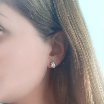 Λευκόχρυσα οβάλ σκουλαρίκια Κ14 με ζιργκόν