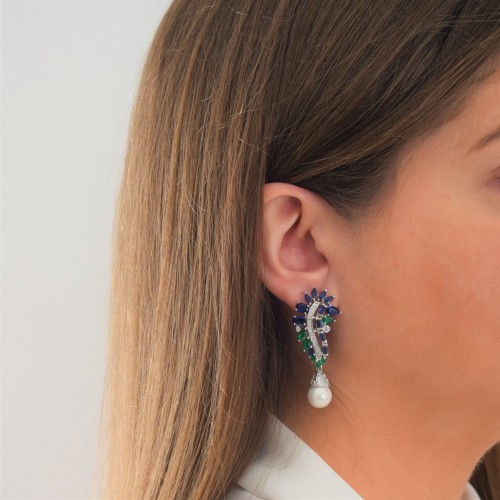 Ασημένια κρεμαστά σκουλαρίκια 925 με πέρλες και ζιργκόν