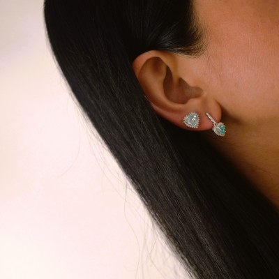 Ασημένια ημικρεμαστά σκουλαρίκια καρδιές 925 με ζιργκόν