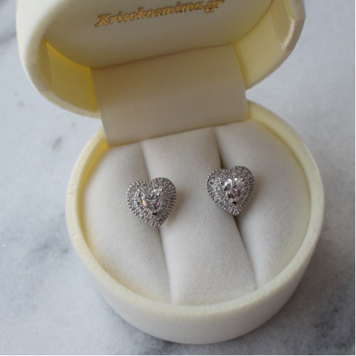 Λευκόχρυσα σκουλαρίκια καρδιές Κ14