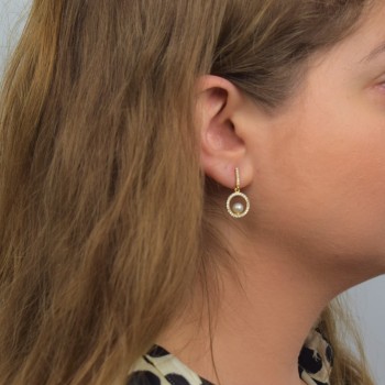 Χρυσά κρεμαστά σκουλαρίκια Κ14 με μαργαριτάρια