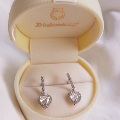 Λευκόχρυσα σκουλαρίκια καρδιές Κ14 με ζιργκόν