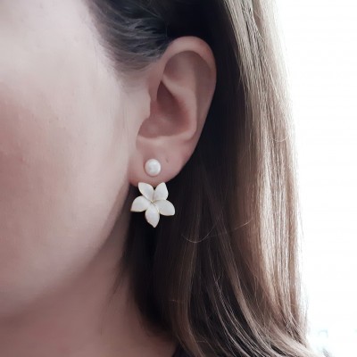 Ασημένια επιχρυσωμένα σκουλαρίκια ear jacket λουλούδια 925