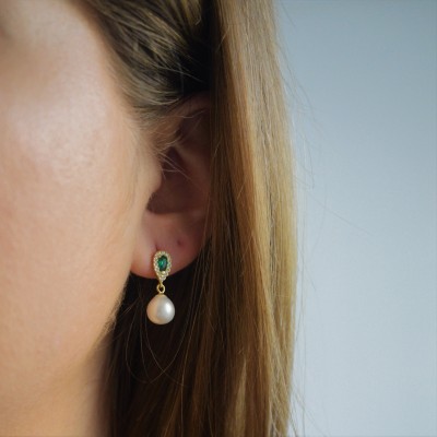 Χρυσά κρεμαστά σκουλαρίκια σταγόνες Κ14 με μαργαριτάρια