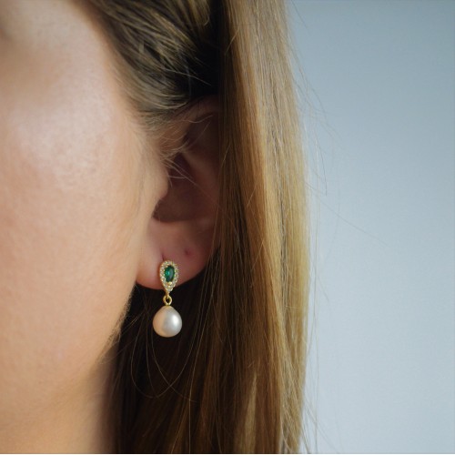 Χρυσά κρεμαστά σκουλαρίκια σταγόνες Κ14 με μαργαριτάρια