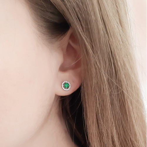 Λευκόχρυσα σκουλαρίκια Κ18 με διαμάντια και σμαράγδια