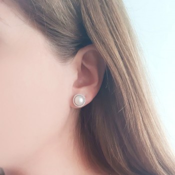 Νυφικά λευκόχρυσα σκουλαρίκια Κ14 με μαργαριτάρια