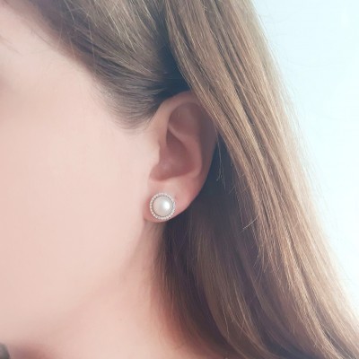 Νυφικά λευκόχρυσα σκουλαρίκια Κ14 με μαργαριτάρια