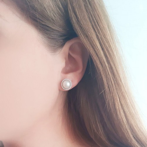 Νυφικά λευκόχρυσα σκουλαρίκια Κ14 με μαργαριτάρια