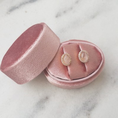 Σκουλαρίκια από ροζ χρυσό Κ14 με ζιργκόν και ορυκτό χαλαζία