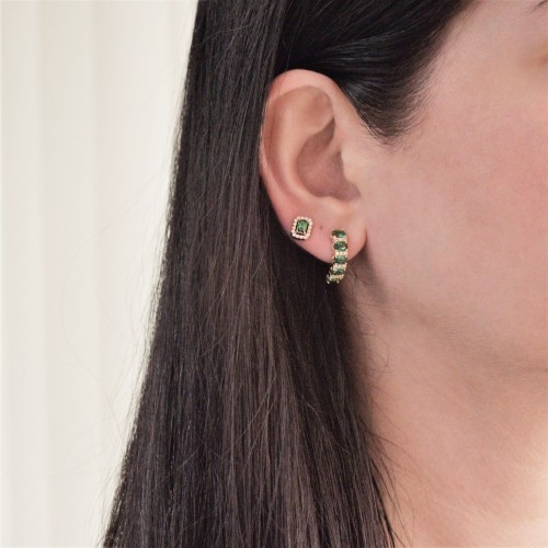 Χρυσά σκουλαρίκια Κ14 με πράσινα ζιργκόν