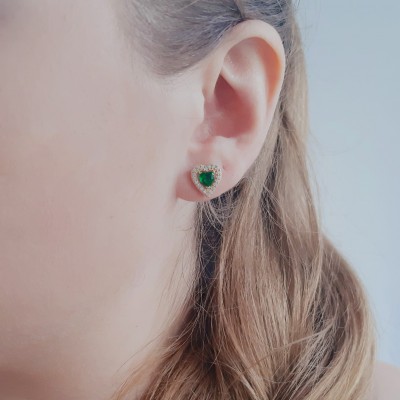 Χρυσά σκουλαρίκια καρδιές Κ14 με ζιργκόν