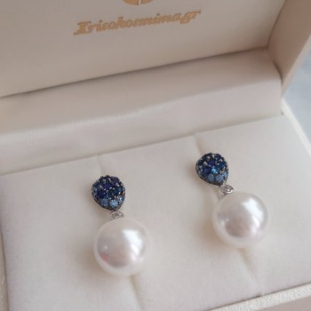 Ασημένια κρεμαστά σκουλαρίκια 925 με πέρλες
