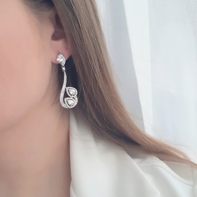 Νυφικά ασημένια σκουλαρίκια 925 με ζιργκόν