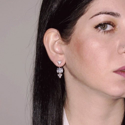 Ασημένια σκουλαρίκια ear jackets 925 σε ροζ χρώμα