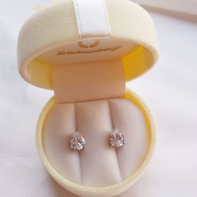 Νυφικά λευκόχρυσα σκουλαρίκια σταγόνες Κ14