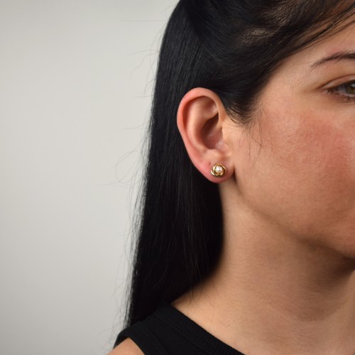 Χρυσά σκουλαρίκια κόμποι Κ14 με Akoya μαργαριτάρια