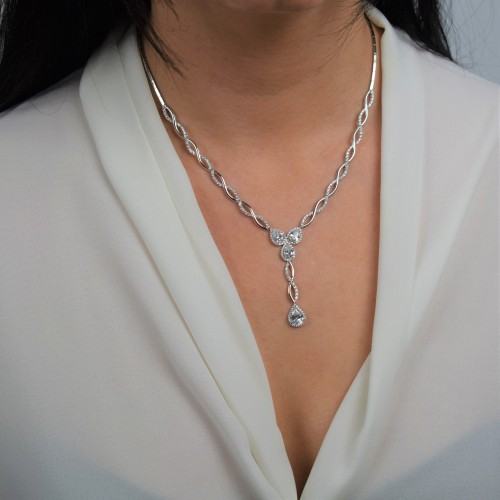 Λευκόχρυσο νυφικό κολιέ σταγόνες Κ14