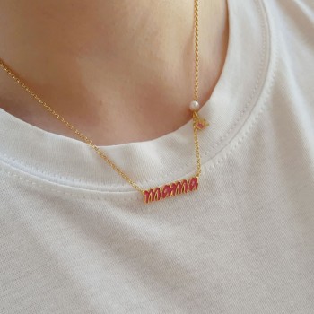 Ασημένιο επιχρυσωμένο κολιέ mama 925