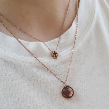 Ασημένιο κολιέ με σταυρό 925 σε ροζ χρώμα