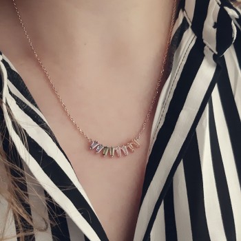 Ασημένιο κολιέ μπάρα 925 σε ροζ χρώμα