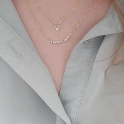 Ασημένιο επιχρυσωμένο κολιέ μπάρα 925 με ζιργκόν