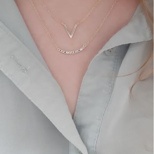 Ασημένιο επιχρυσωμένο κολιέ μπάρα 925 με ζιργκόν