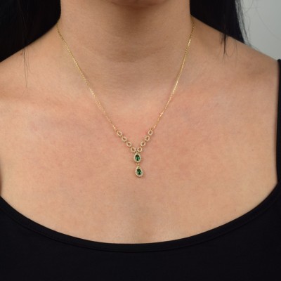 Χρυσό κολιέ σταγόνες Κ14 με ζιργκόν