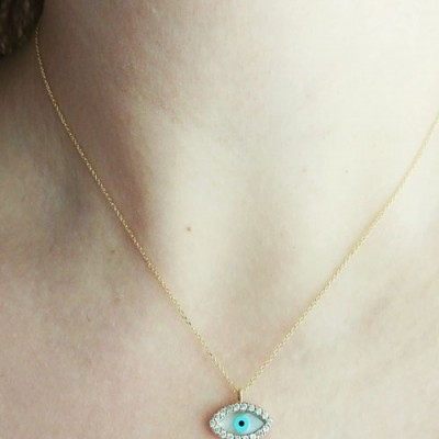 Χρυσό κολιέ μάτι Κ14 με ζιργκόν