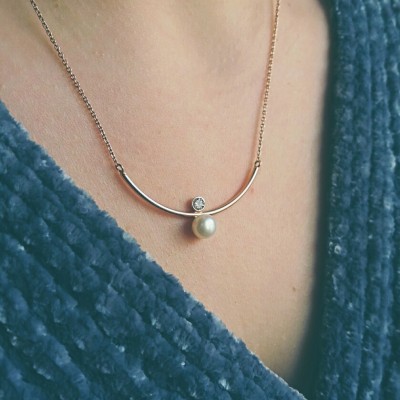 Ασημένιο κολιέ 925 σε ροζ χρώμα με μαργαριτάρι