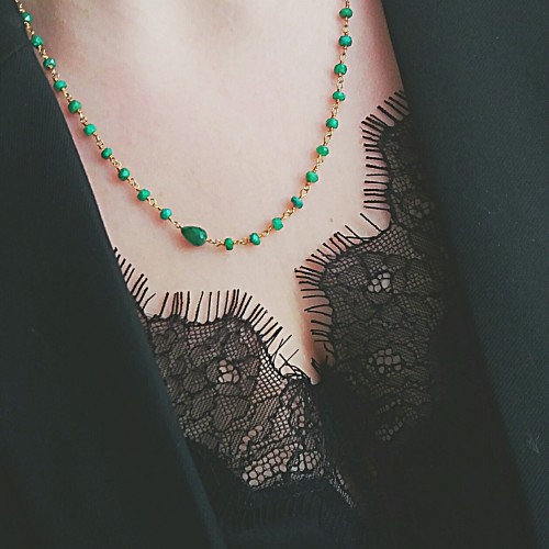 Ασημένιο κολιέ 925 με ορυκτά σμαράγδια