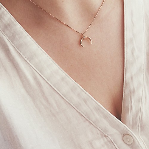 Ασημένιο κολιέ κέρατο 925 σε ροζ χρώμα