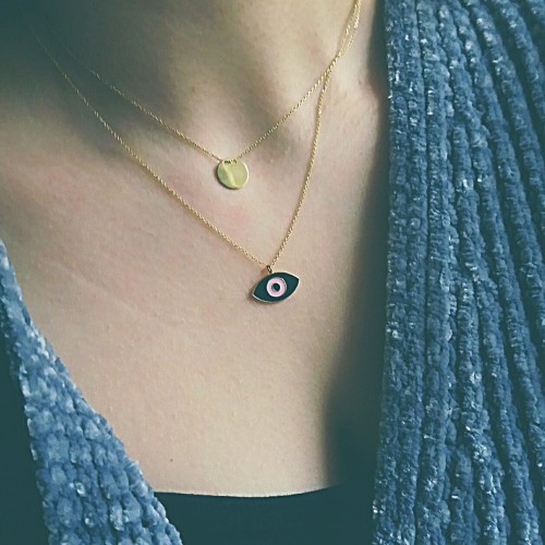 Χρυσό κολιέ μάτι Κ14 με σμάλτο