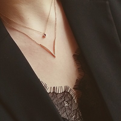 Κολιέ από ροζ χρυσό Κ14 με ορυκτό αμέθυστο