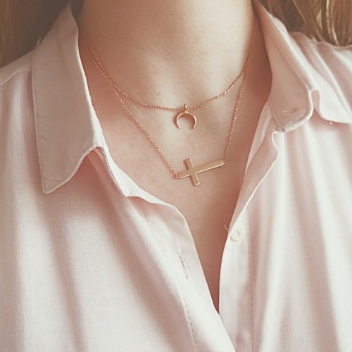 Ασημένιο κολιέ με σταυρό 925 σε ροζ χρώμα