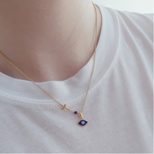 Ασημένιο επιχρυσωμένο κολιέ μάτι 925