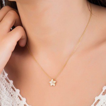 Ασημένιο επιχρυσωμένο κολιέ λουλούδι 925