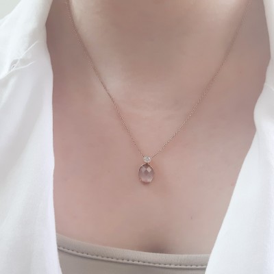 Ασημένιο κολιέ 925 σε ροζ χρώμα με κρύσταλλο